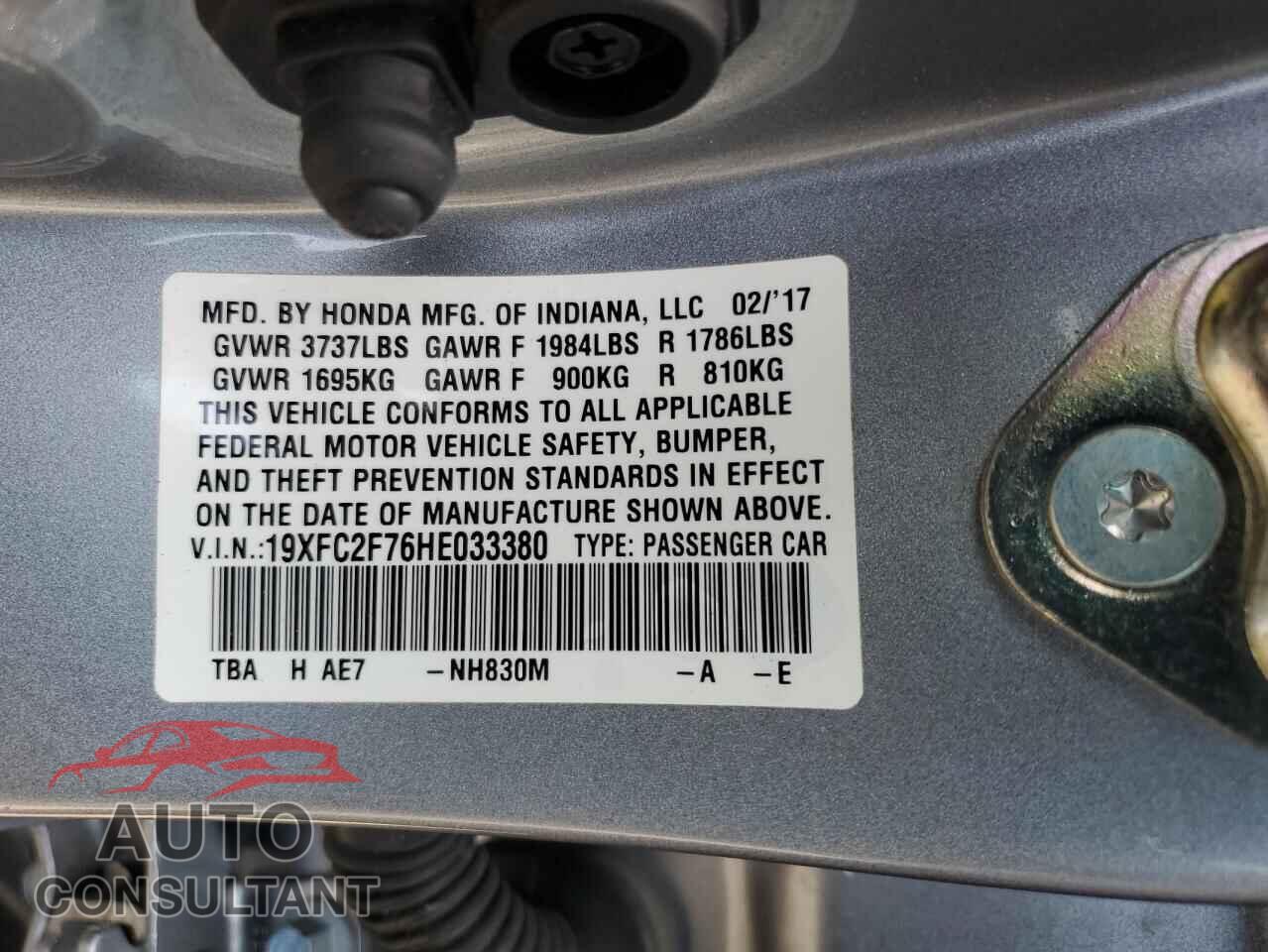 HONDA CIVIC 2017 - 19XFC2F76HE033380