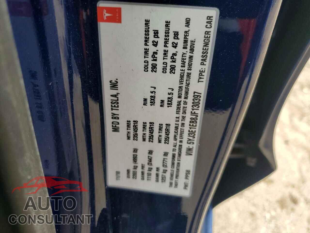 TESLA MODEL 3 2018 - 5YJ3E1EB8JF130397