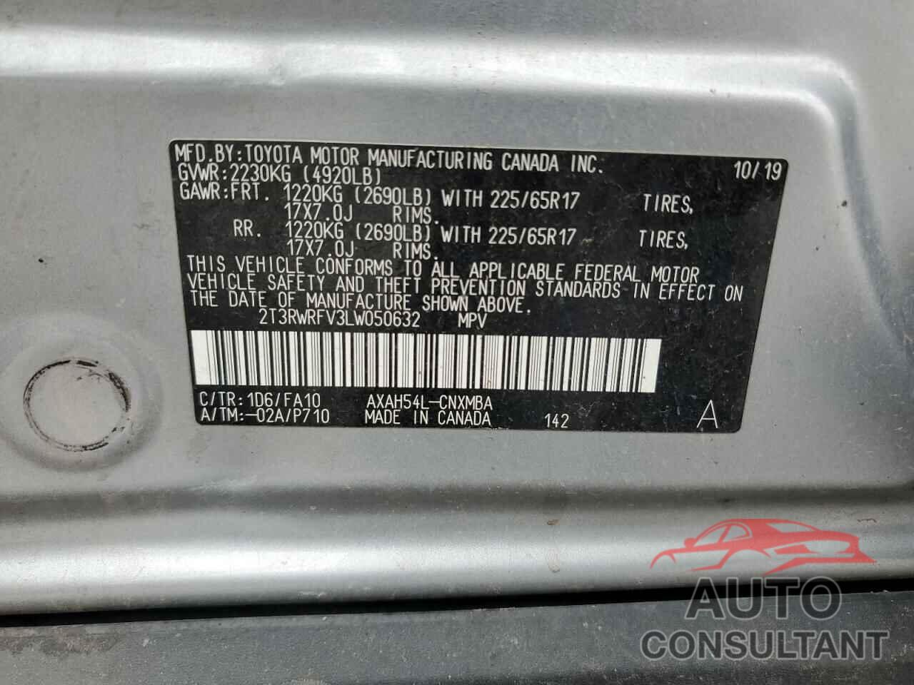 TOYOTA RAV4 2020 - 2T3RWRFV3LW050632