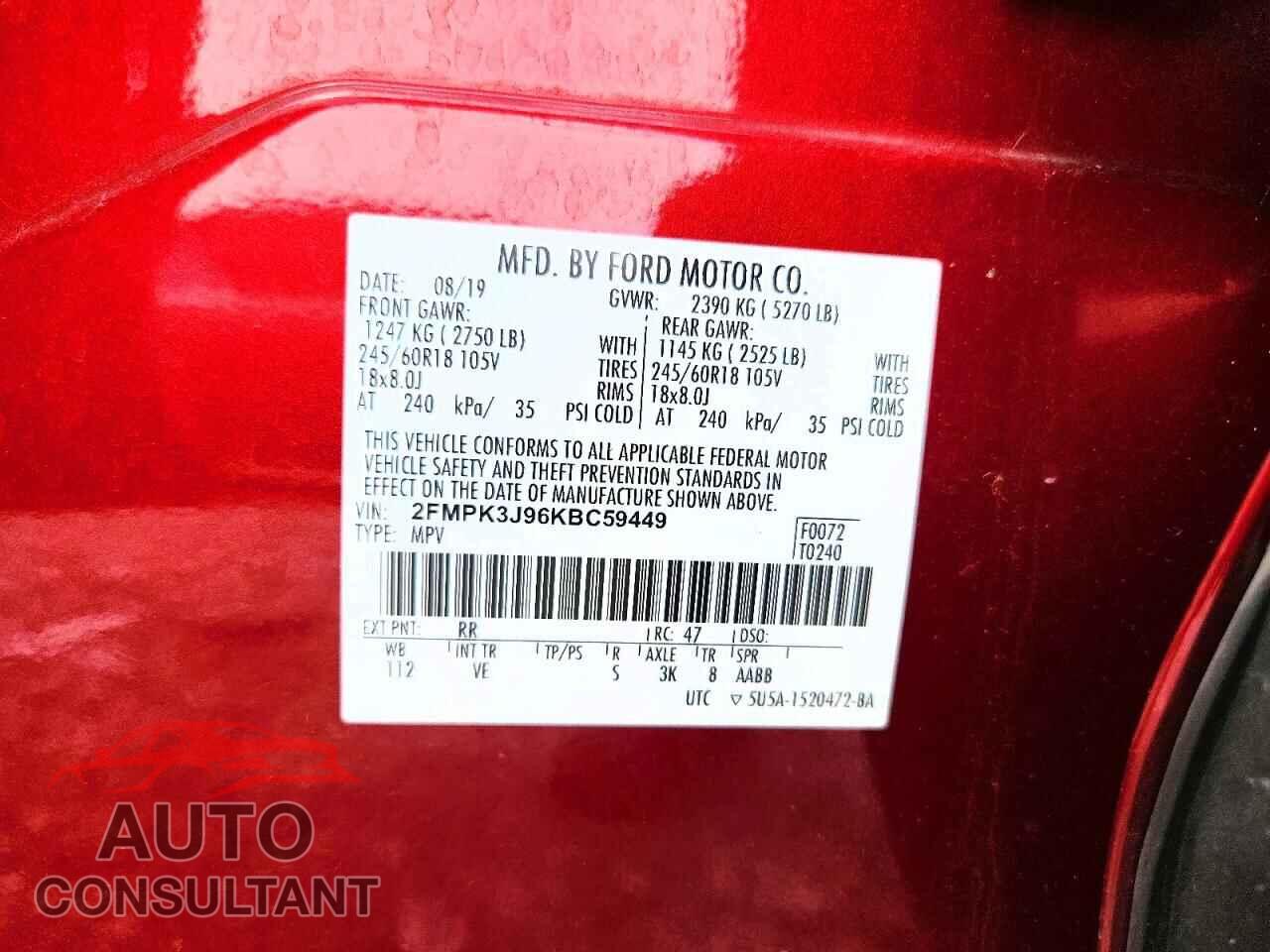 FORD EDGE 2019 - 2FMPK3J96KBC59449