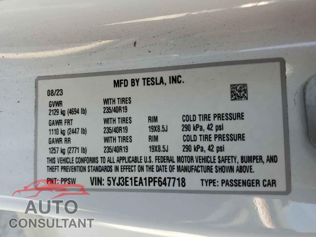TESLA MODEL 3 2023 - 5YJ3E1EA1PF647718