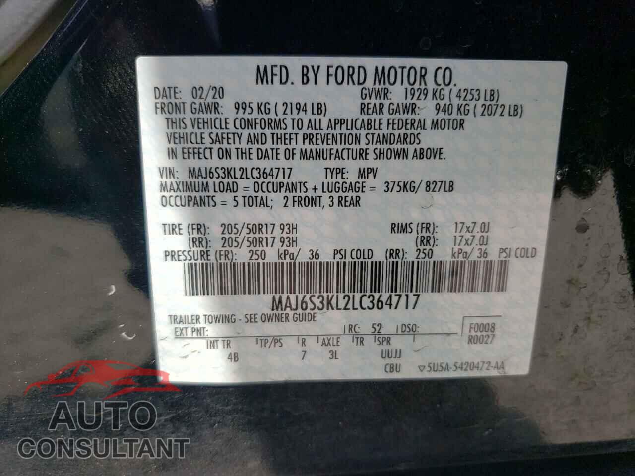 FORD ECOSPORT 2020 - MAJ6S3KL2LC364717