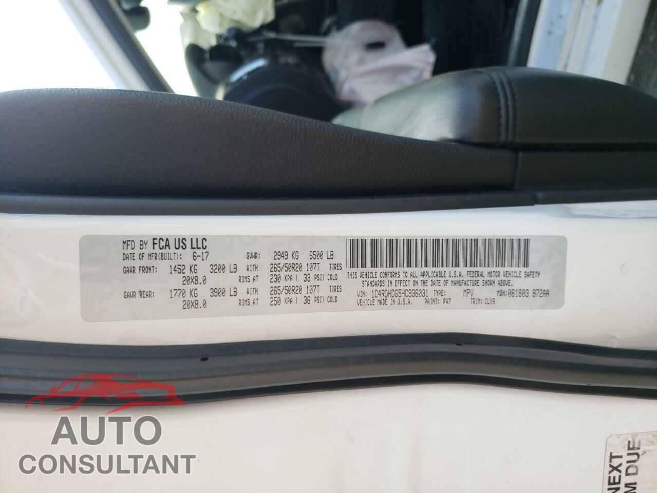 DODGE DURANGO 2017 - 1C4RDHDG5HC936031