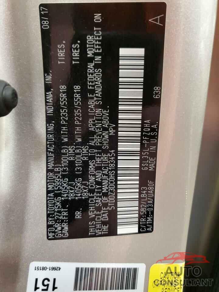TOYOTA All Models 2017 - 5TDDZ3DC0HS183454