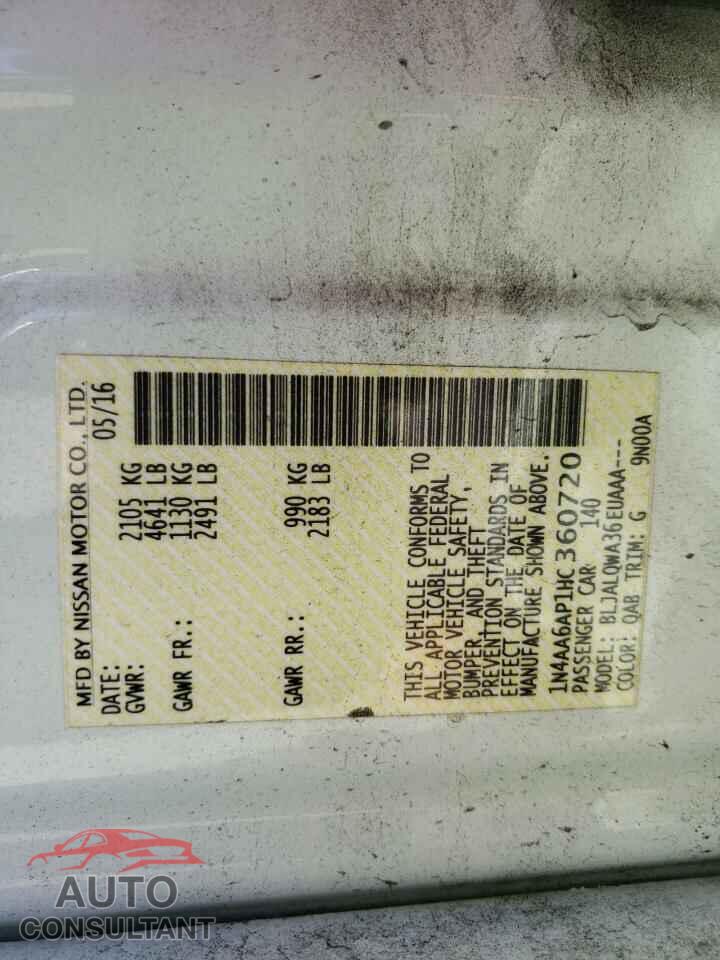 NISSAN MAXIMA 2017 - 1N4AA6AP1HC360720