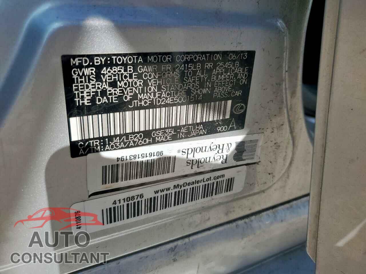 LEXUS IS 2014 - JTHCF1D24E5001514