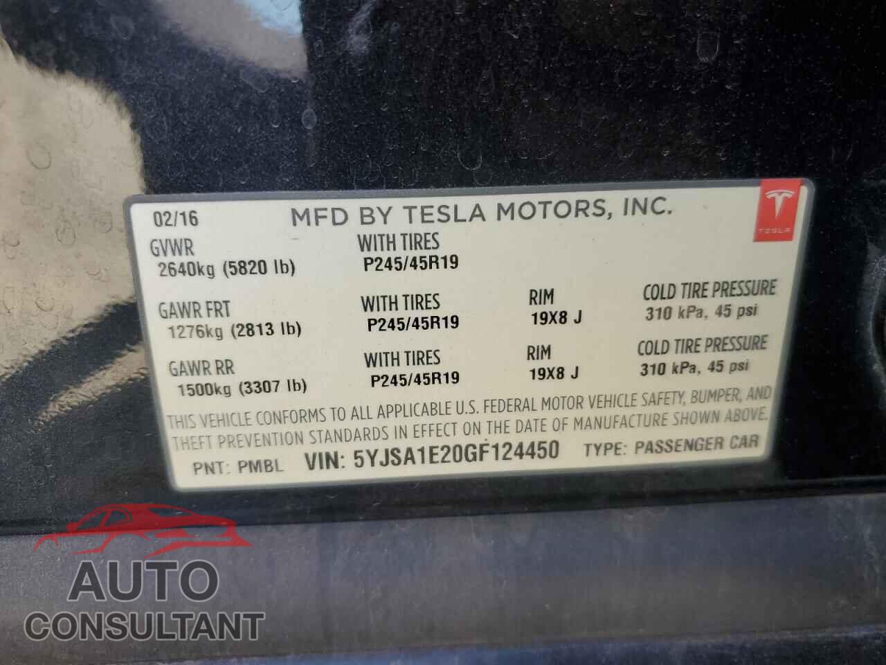 TESLA MODEL S 2016 - 5YJSA1E20GF124450