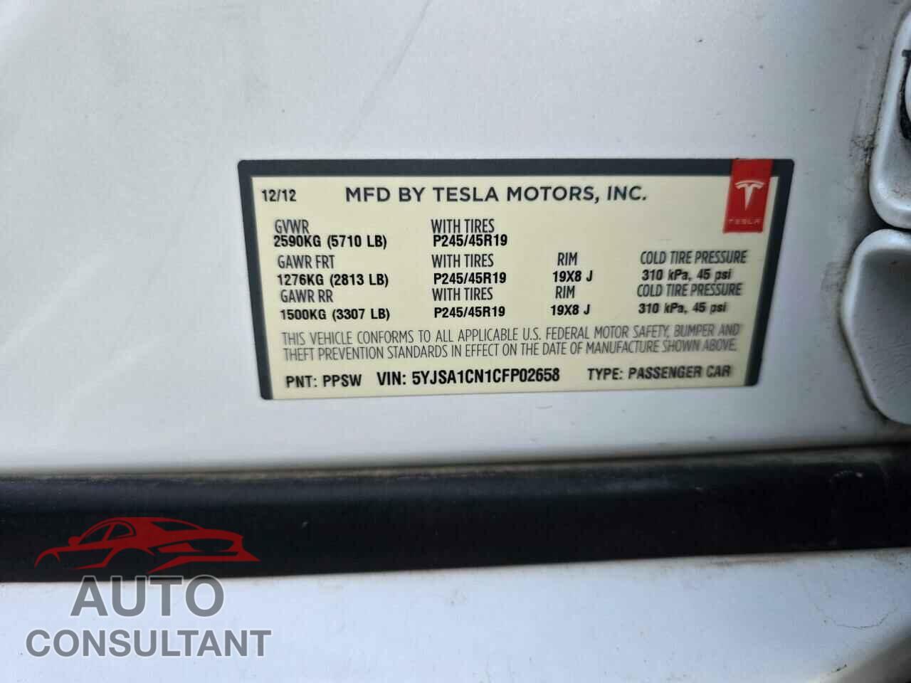 TESLA MODEL S 2012 - 5YJSA1CN1CFP02658