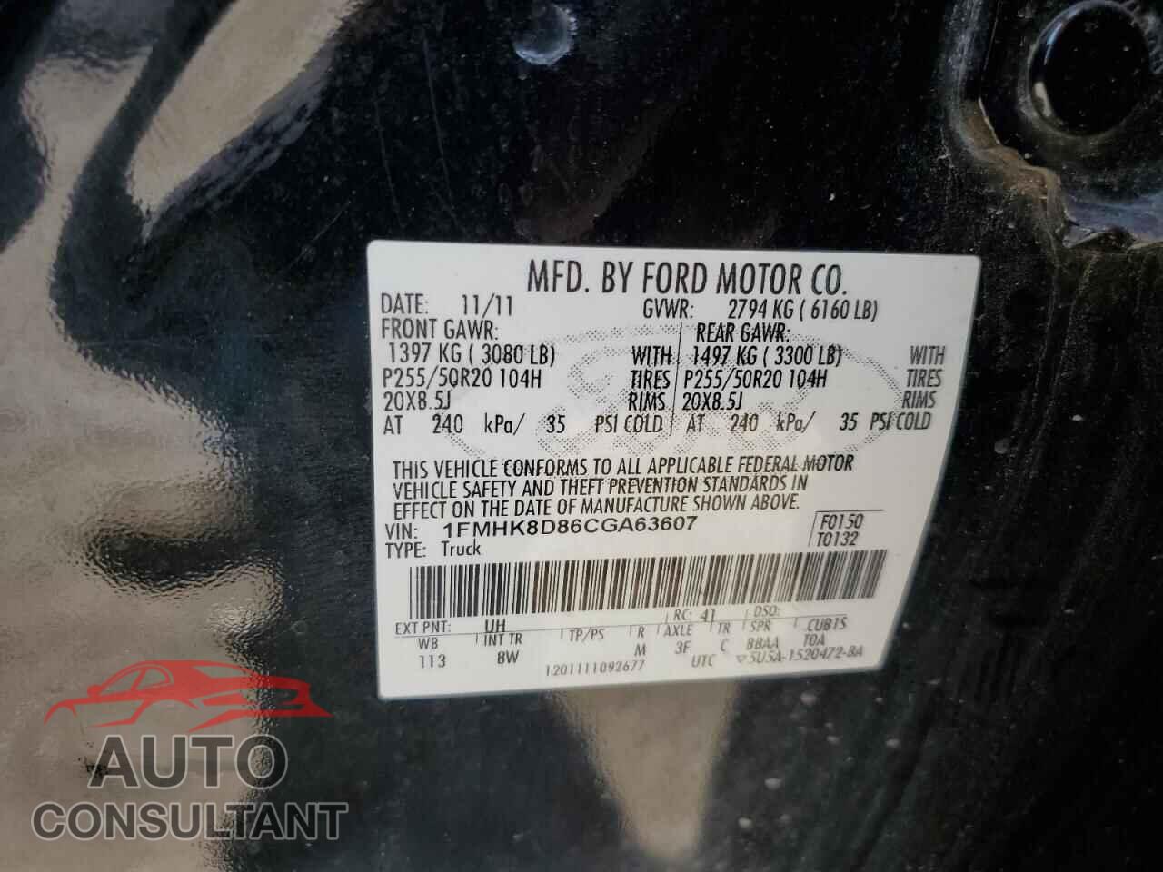 FORD EXPLORER 2012 - 1FMHK8D86CGA63607