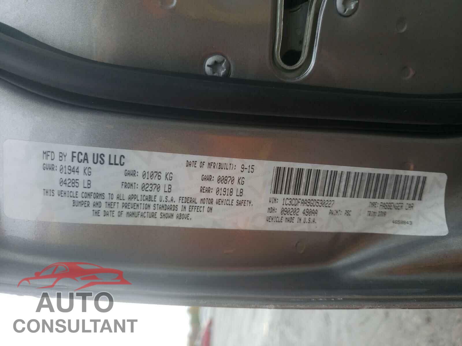 DODGE DART 2016 - 1C3CDFAA9GD530227