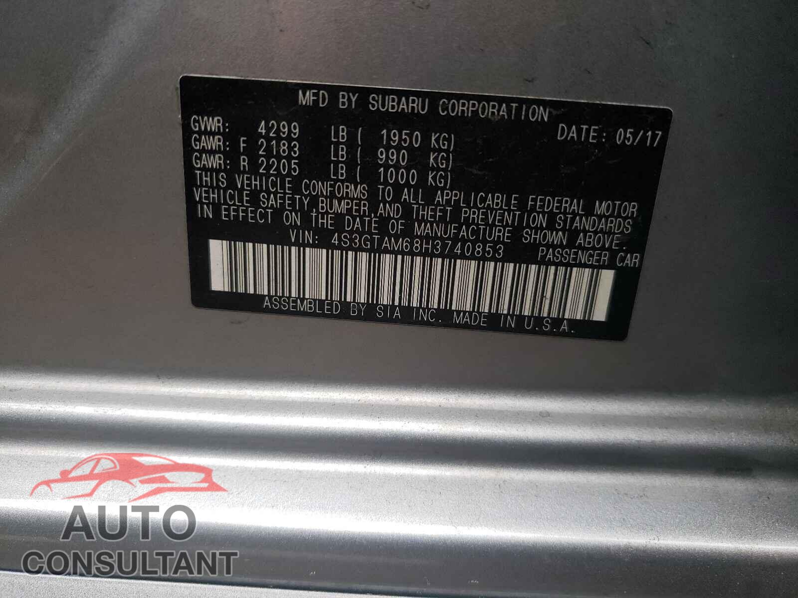 SUBARU IMPREZA 2017 - 4S3GTAM68H3740853