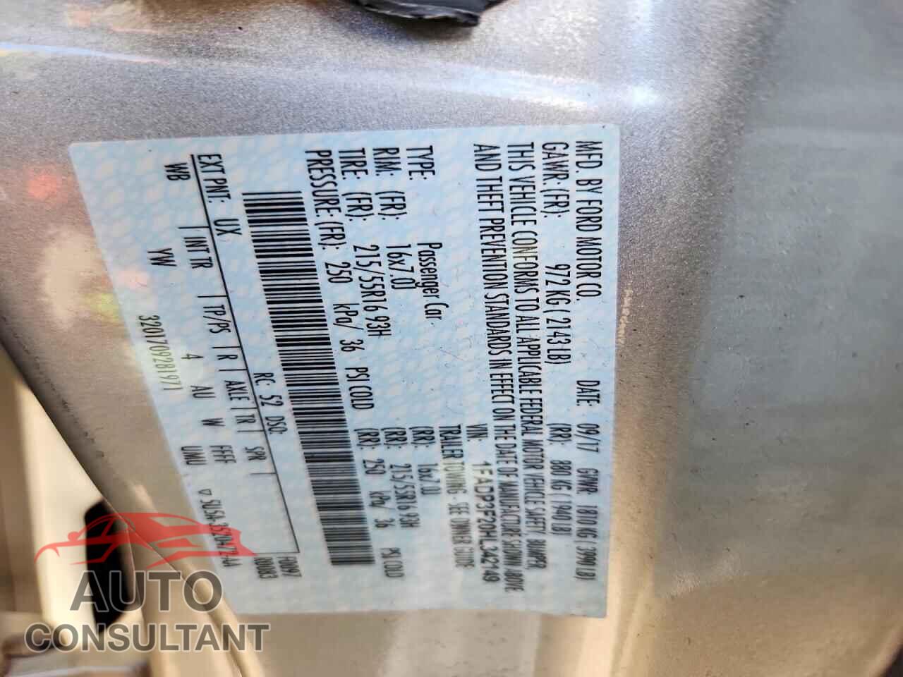 FORD FOCUS 2017 - 1FADP3F20HL342149