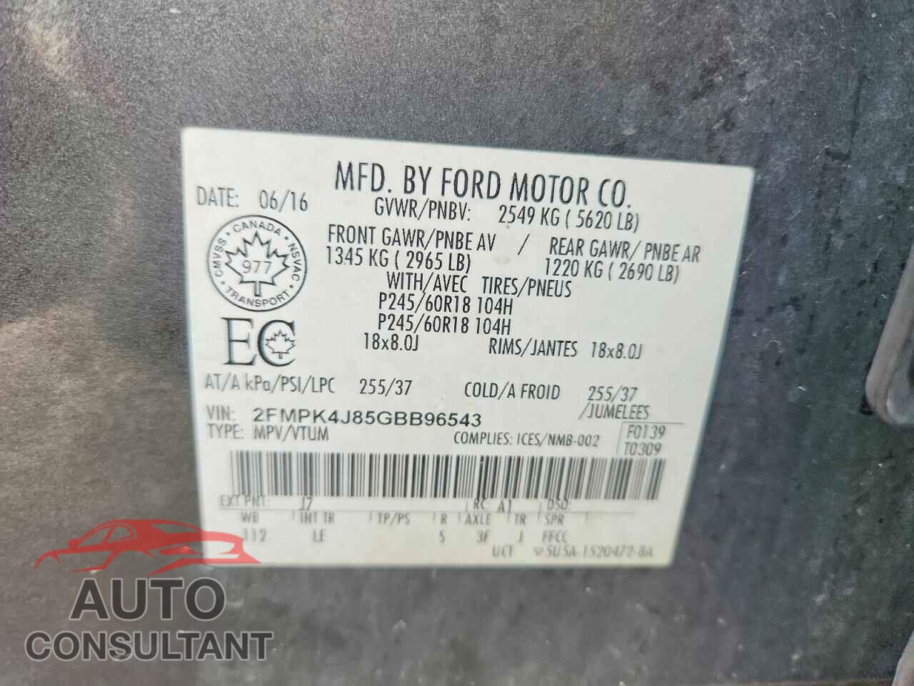 FORD EDGE 2016 - 2FMPK4J85GBB96543