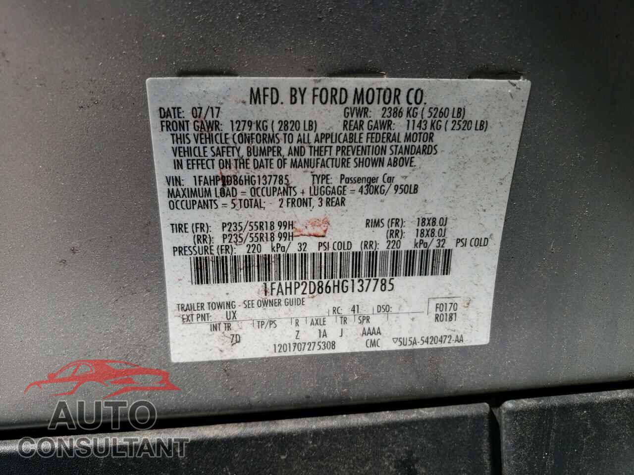 FORD TAURUS 2017 - 1FAHP2D86HG137785