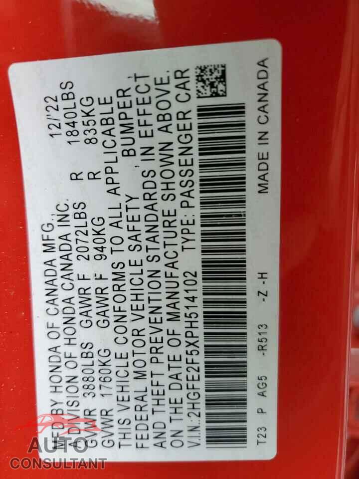 HONDA CIVIC 2023 - 2HGFE2F5XPH514102