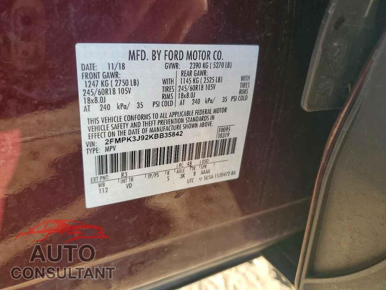 FORD EDGE 2019 - 2FMPK3J92KBB35842