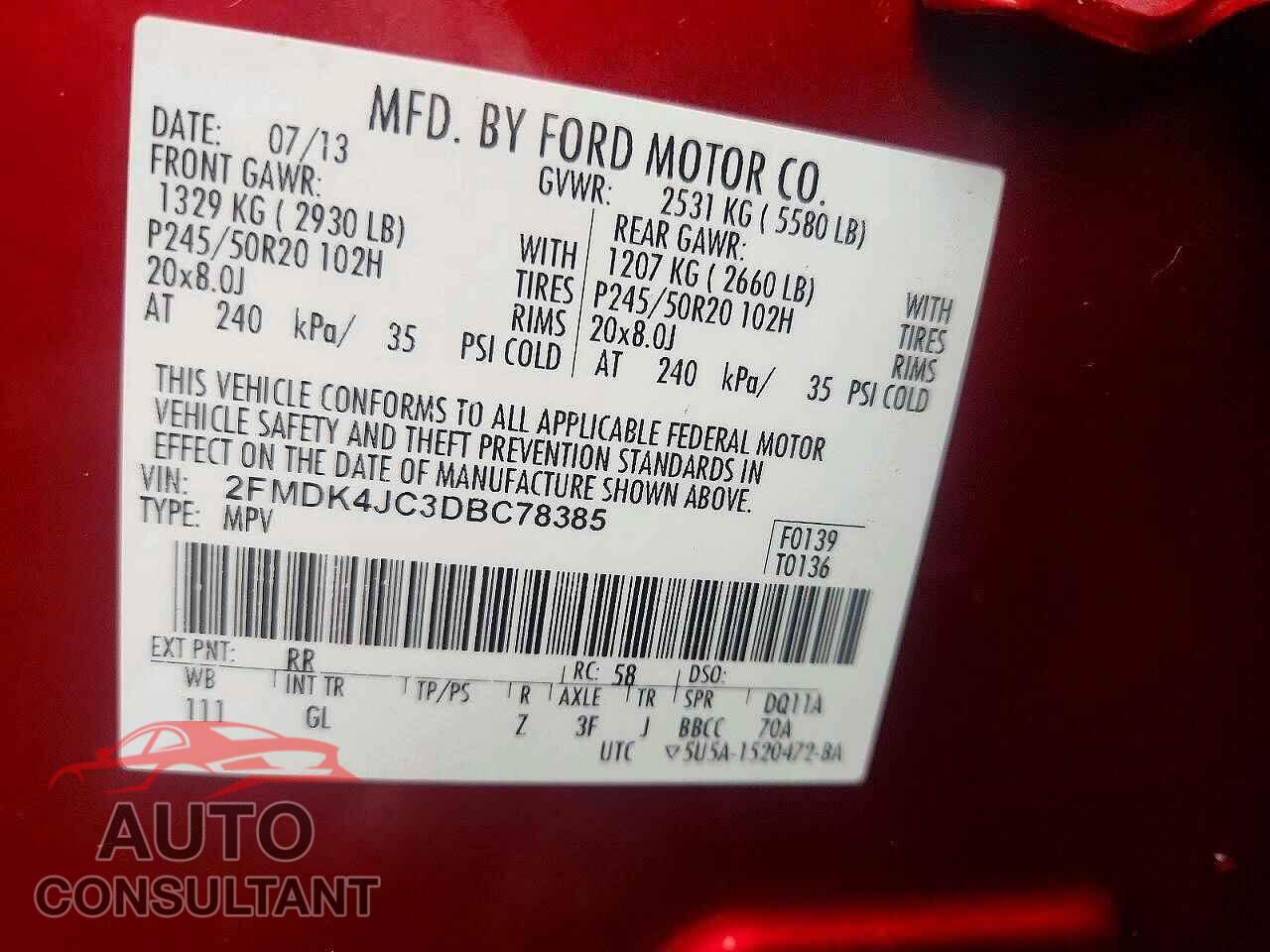FORD EDGE 2013 - 2FMDK4JC3DBC78385