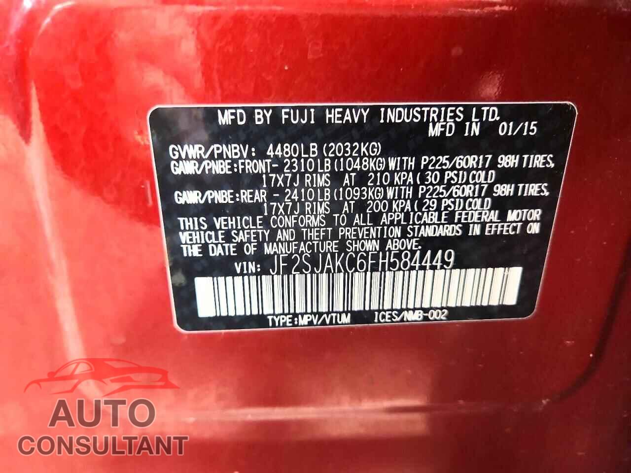 SUBARU FORESTER 2015 - JF2SJAKC6FH584449
