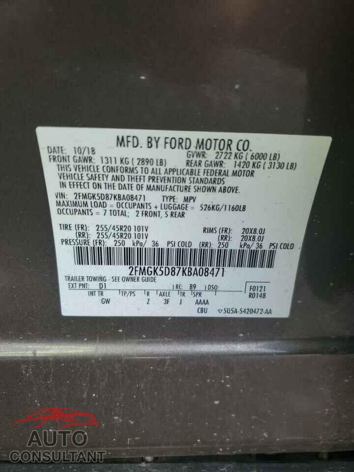 FORD FLEX 2019 - 2FMGK5D87KBA08471