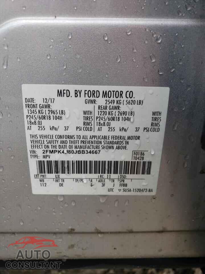FORD EDGE 2018 - 2FMPK4J80JBB34667