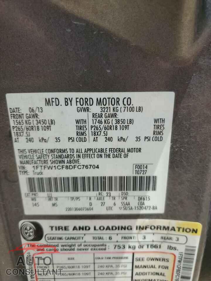 FORD F-150 2013 - 1FTFW1CF8DFC76704