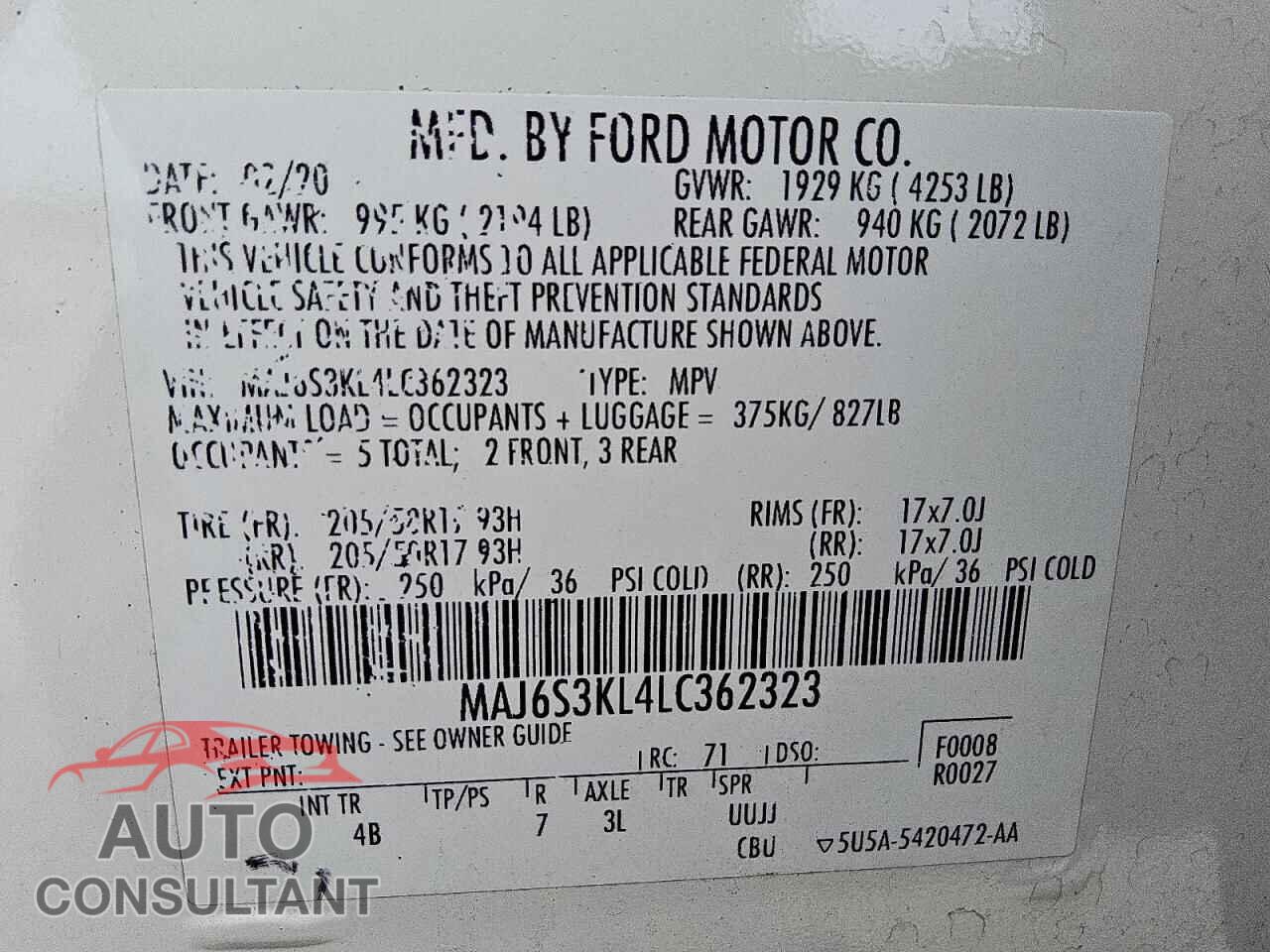 FORD ECOSPORT 2020 - MAJ6S3KL4LC362323