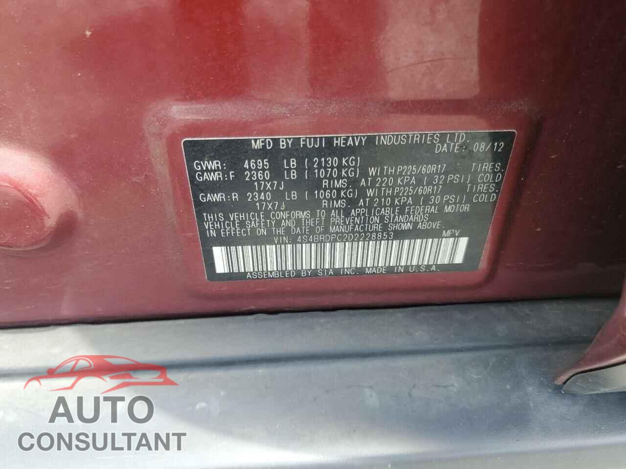 SUBARU OUTBACK 2013 - 4S4BRDPC2D2228853