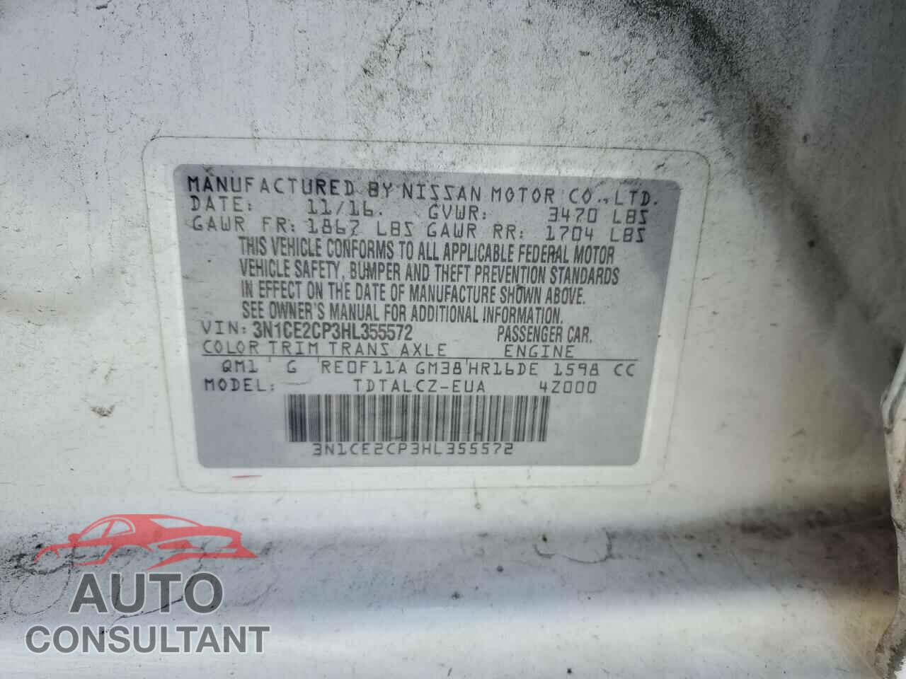 NISSAN VERSA 2017 - 3N1CE2CP3HL355572