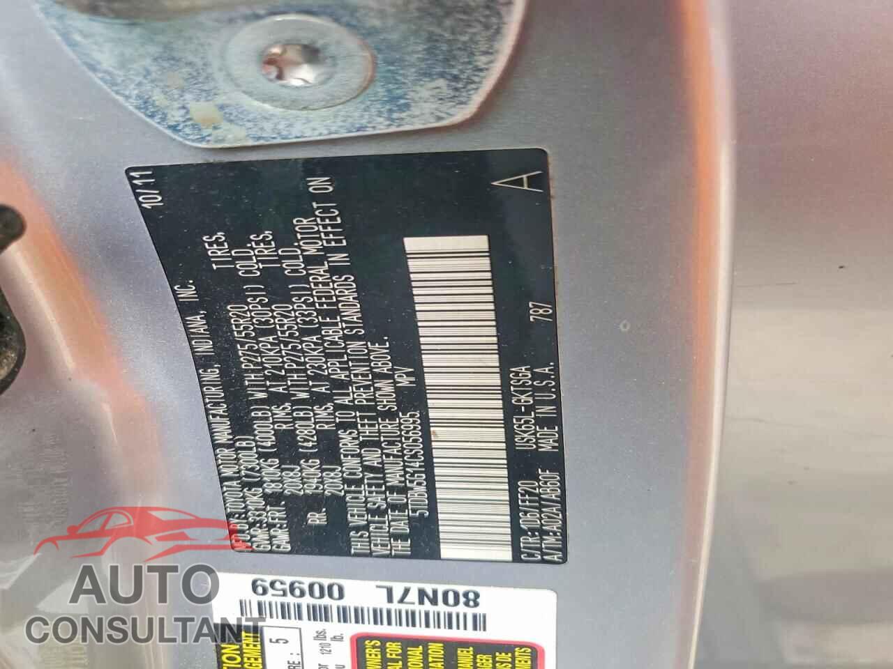 TOYOTA SEQUOIA 2012 - 5TDBW5G14CS056995