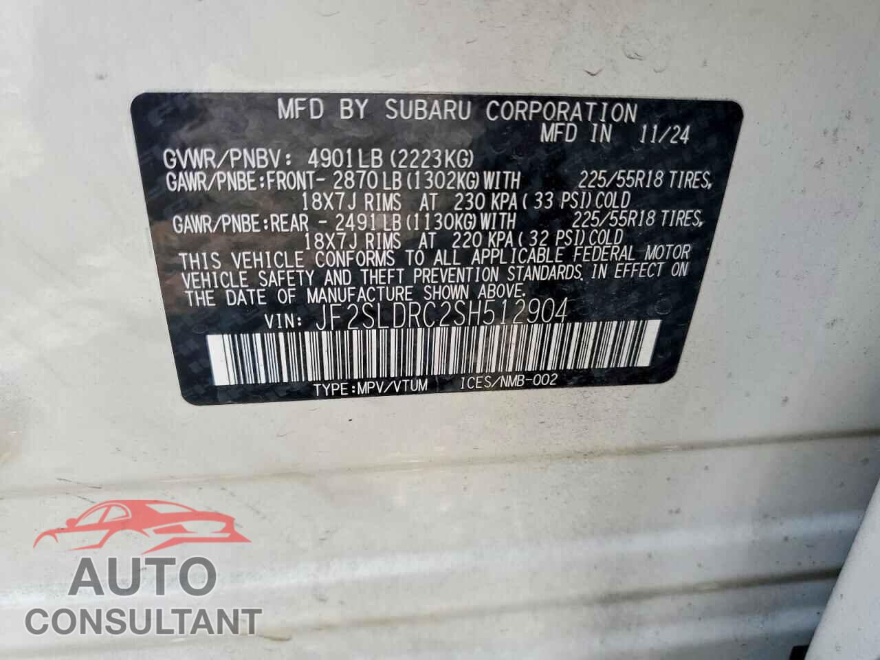 SUBARU FORESTER 2025 - JF2SLDRC2SH512904