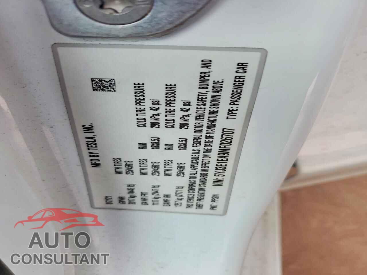 TESLA MODEL 3 2021 - 5YJ3E1EA9MF026707