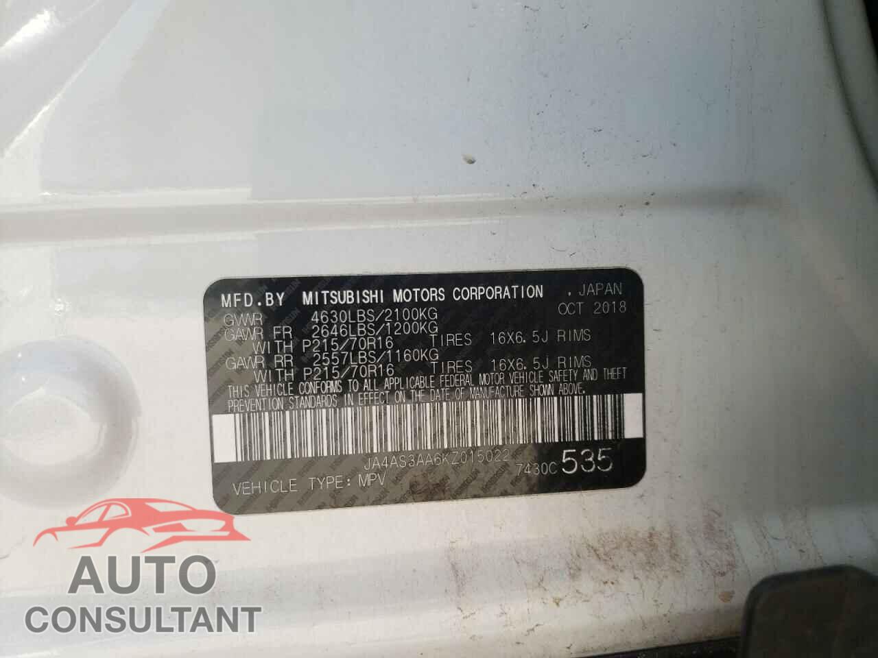 MITSUBISHI ECLIPSE 2019 - JA4AS3AA6KZ015022