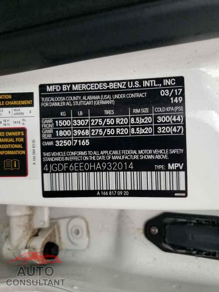 MERCEDES-BENZ GLS-CLASS 2017 - 4JGDF6EE0HA932014
