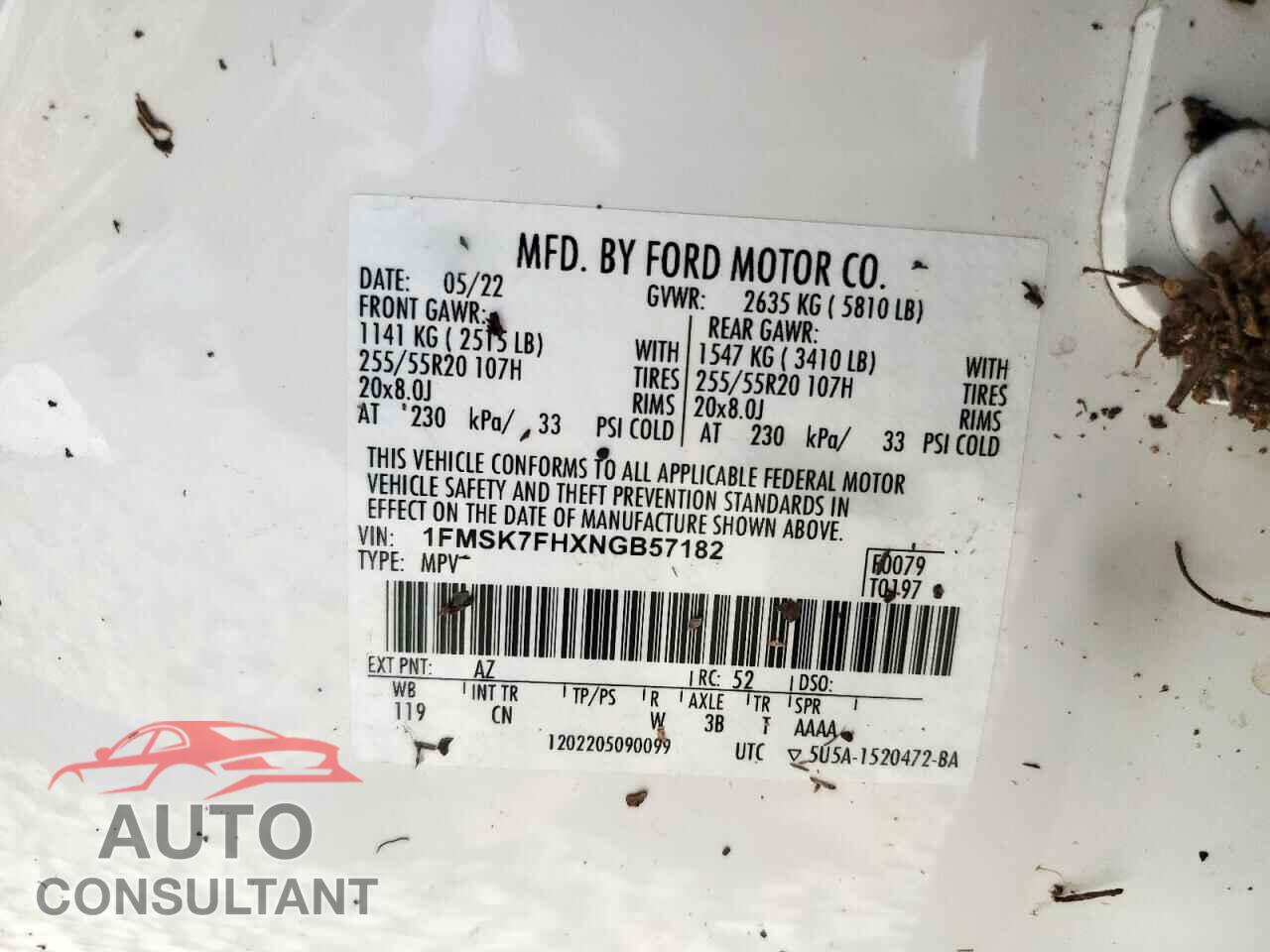 FORD EXPLORER 2022 - 1FMSK7FHXNGB57182