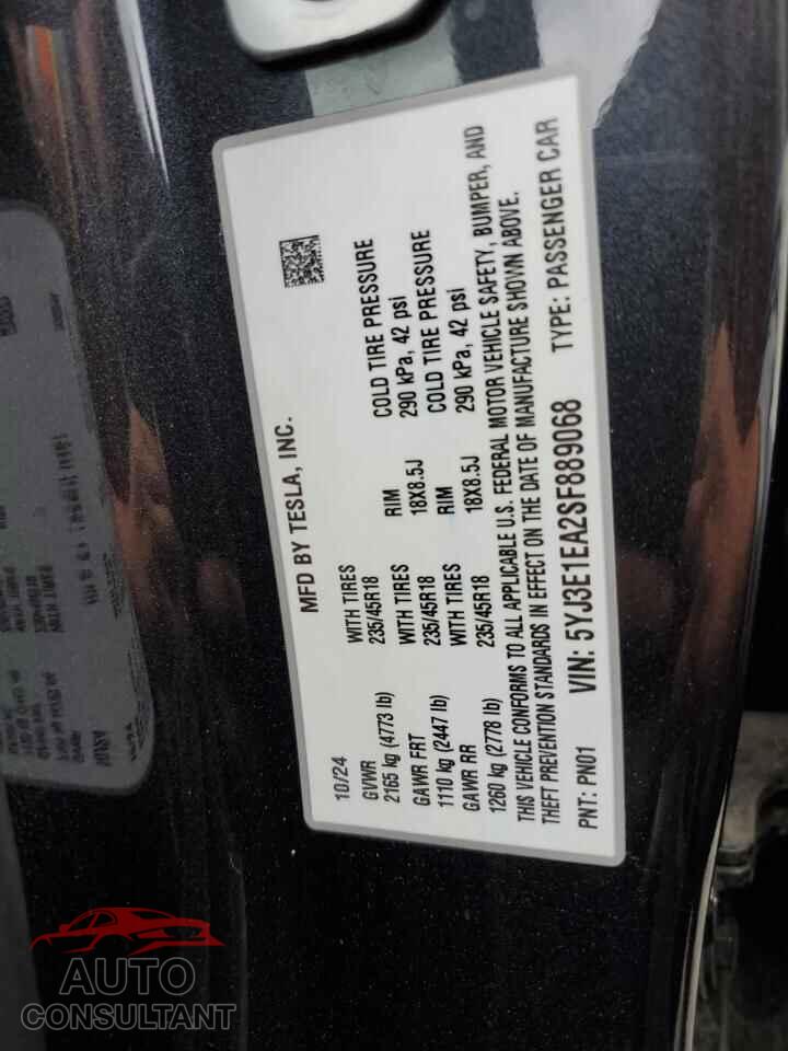 TESLA MODEL 3 2025 - 5YJ3E1EA2SF889068
