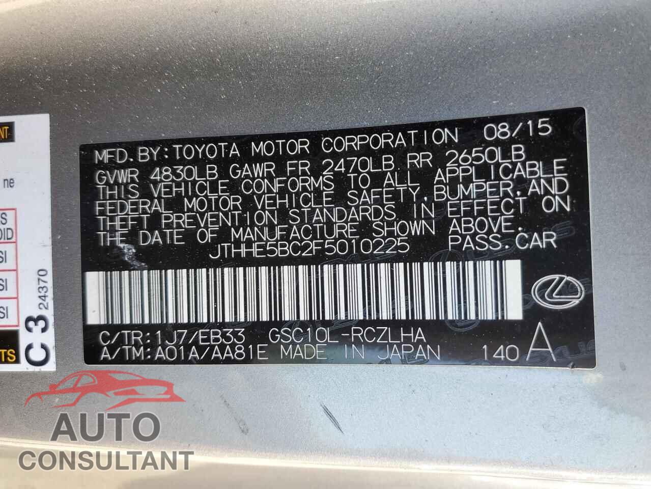 LEXUS RX350 2015 - JTHHE5BC2F5010225