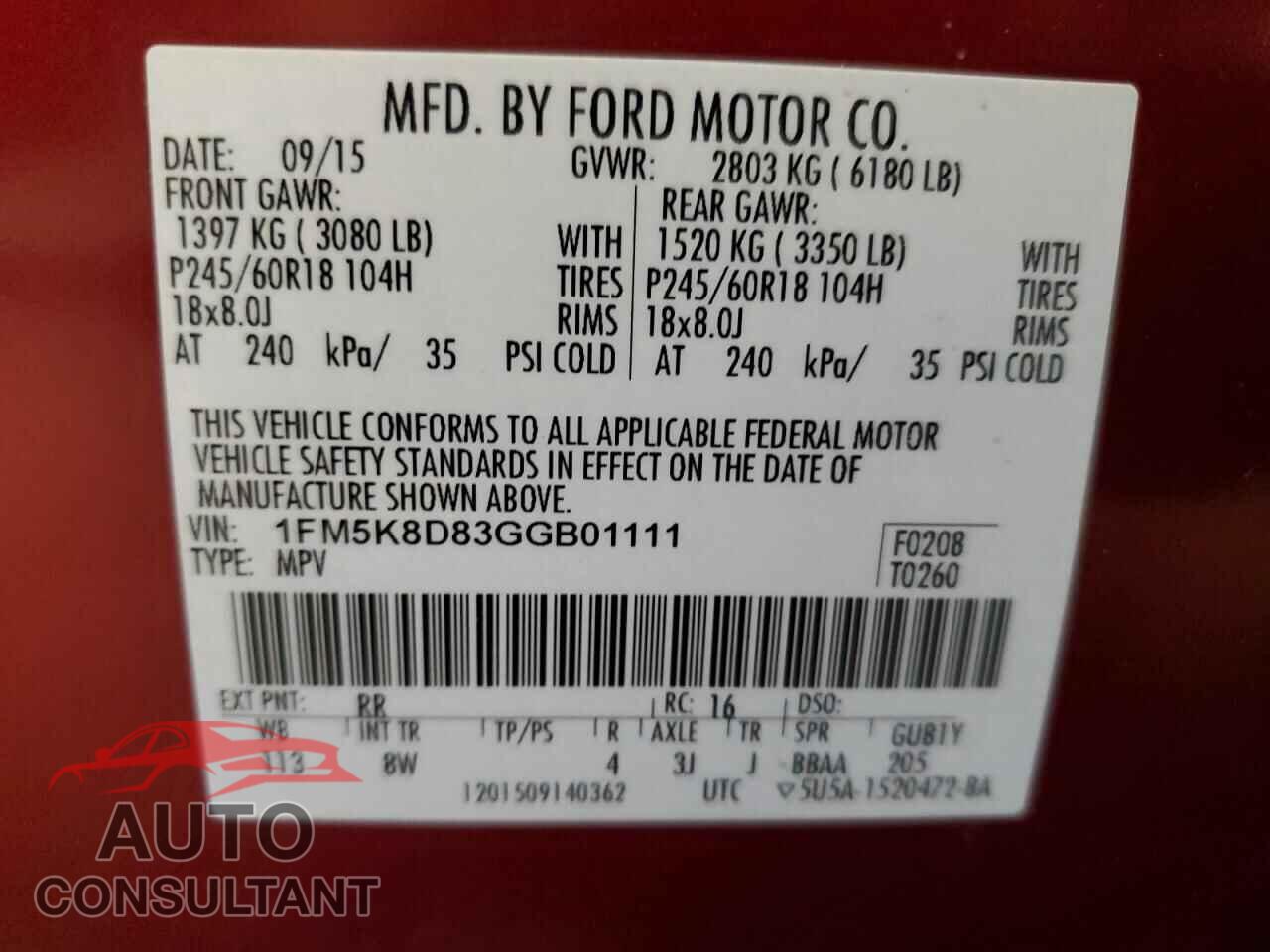 FORD EXPLORER 2016 - 1FM5K8D83GGB01111