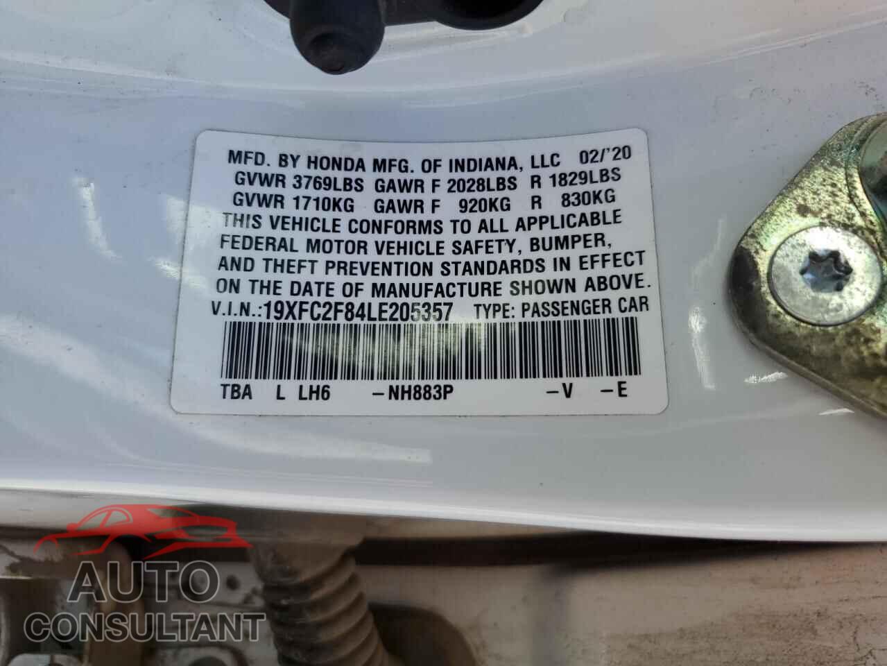 HONDA CIVIC 2020 - 19XFC2F84LE205357