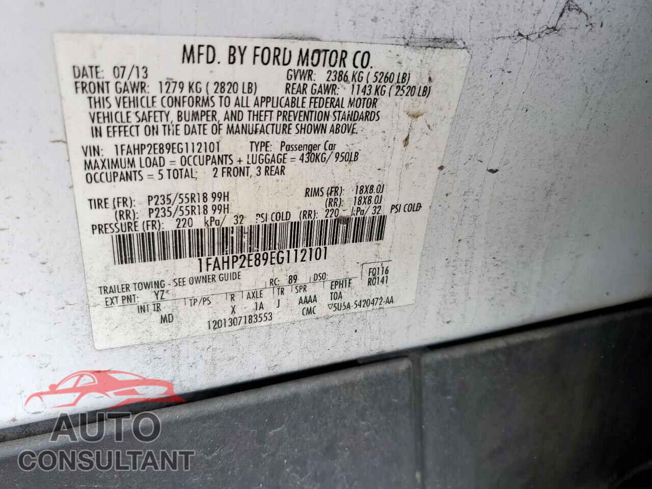 FORD TAURUS 2014 - 1FAHP2E89EG112101