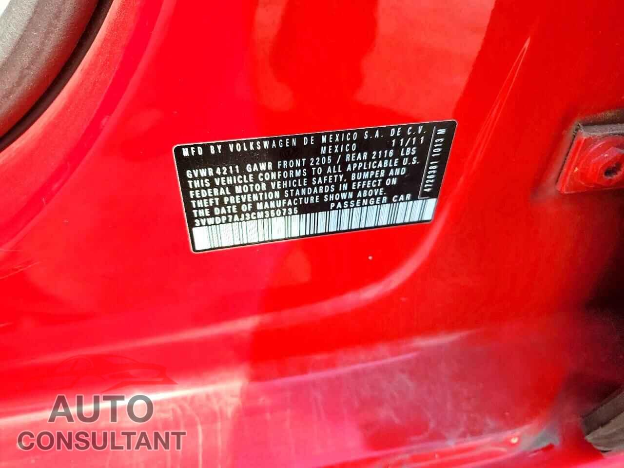 VOLKSWAGEN JETTA 2012 - 3VWDP7AJ3CM350735