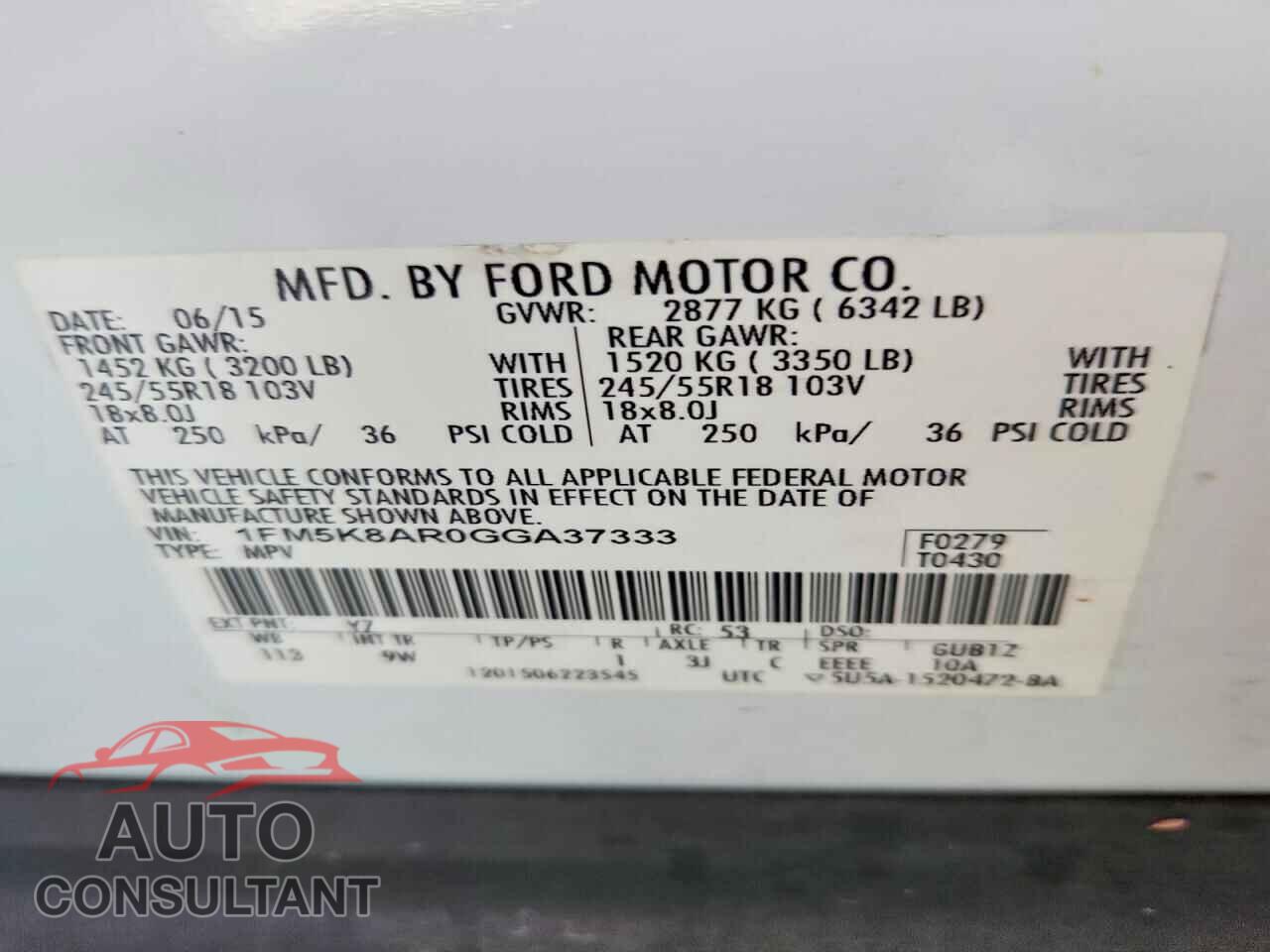FORD EXPLORER 2016 - 1FM5K8AR0GGA37333