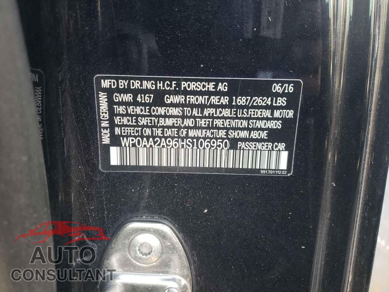PORSCHE 911 2017 - WP0AA2A96HS106950