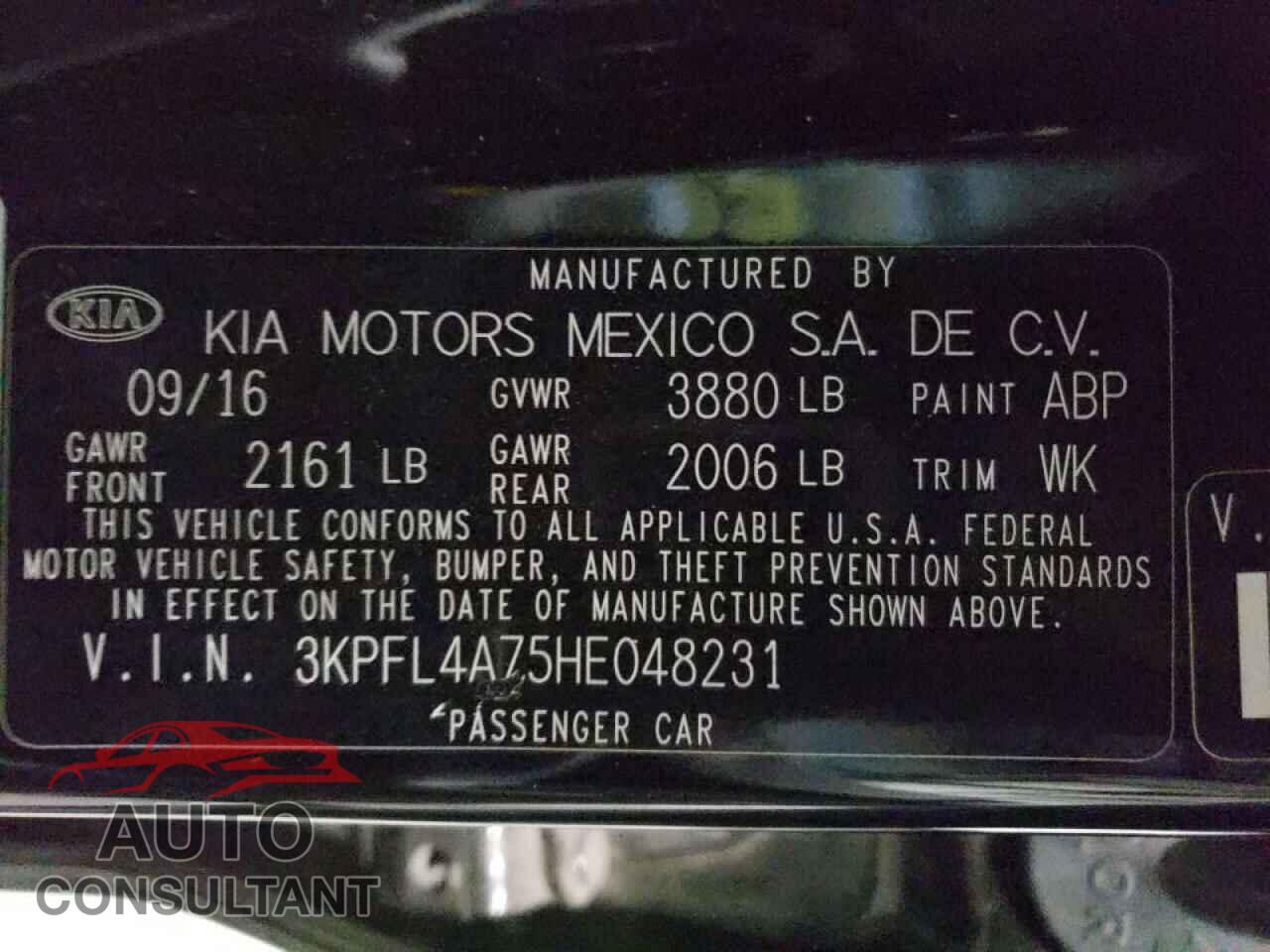 KIA FORTE 2017 - 3KPFL4A75HE048231
