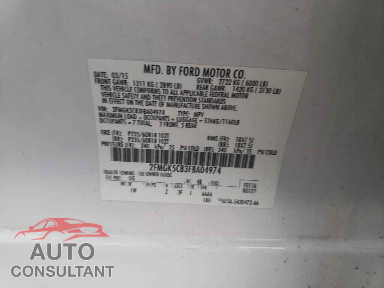 FORD FLEX 2015 - 2FMGK5C83FBA04974