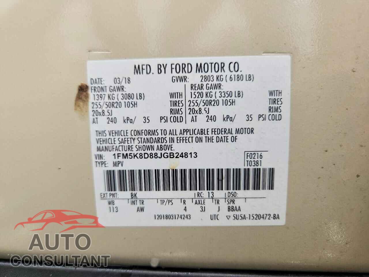 FORD EXPLORER 2018 - 1FM5K8D88JGB24813