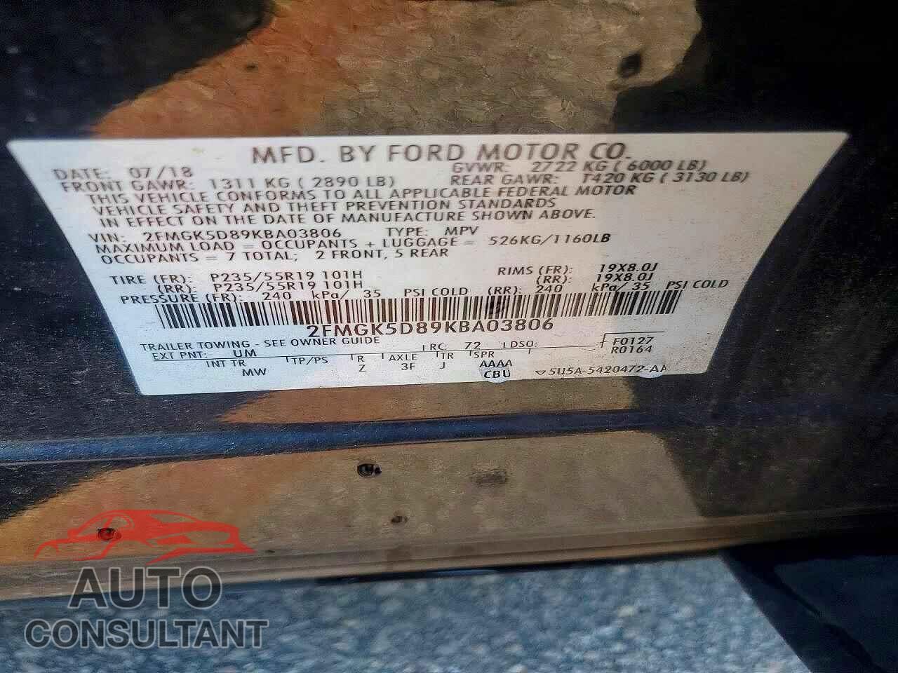 FORD FLEX 2019 - 2FMGK5D89KBA03806
