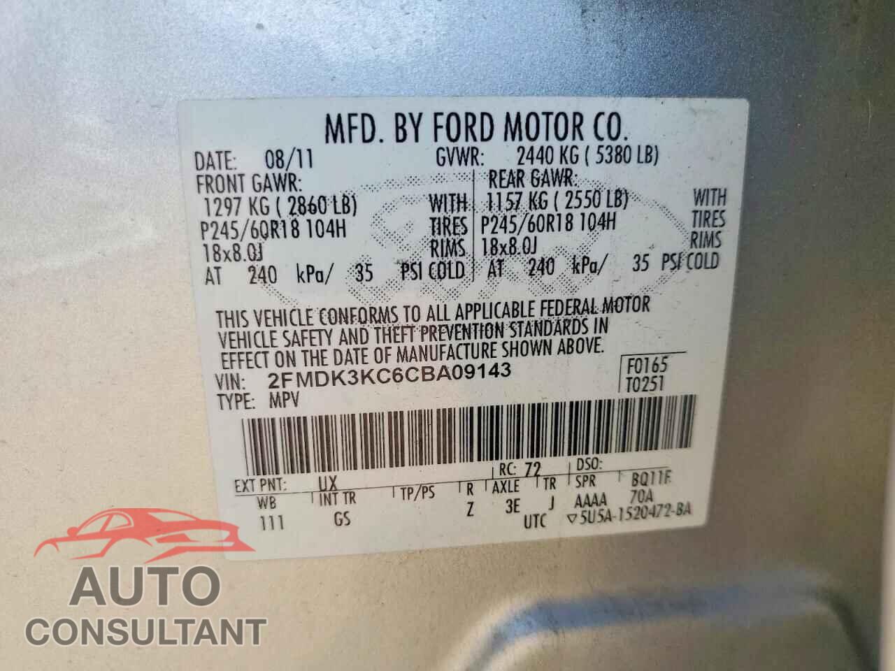 FORD EDGE 2012 - 2FMDK3KC6CBA09143
