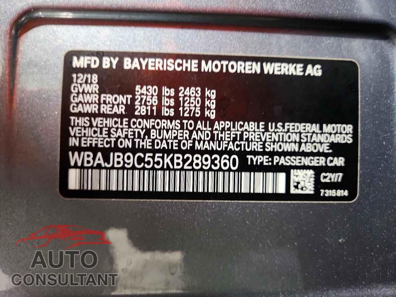 BMW M5 2019 - WBAJB9C55KB289360