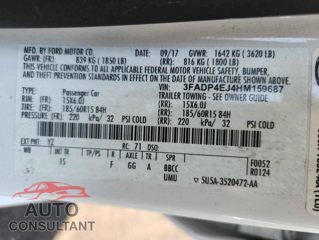 FORD FIESTA 2017 - 3FADP4EJ4HM159687