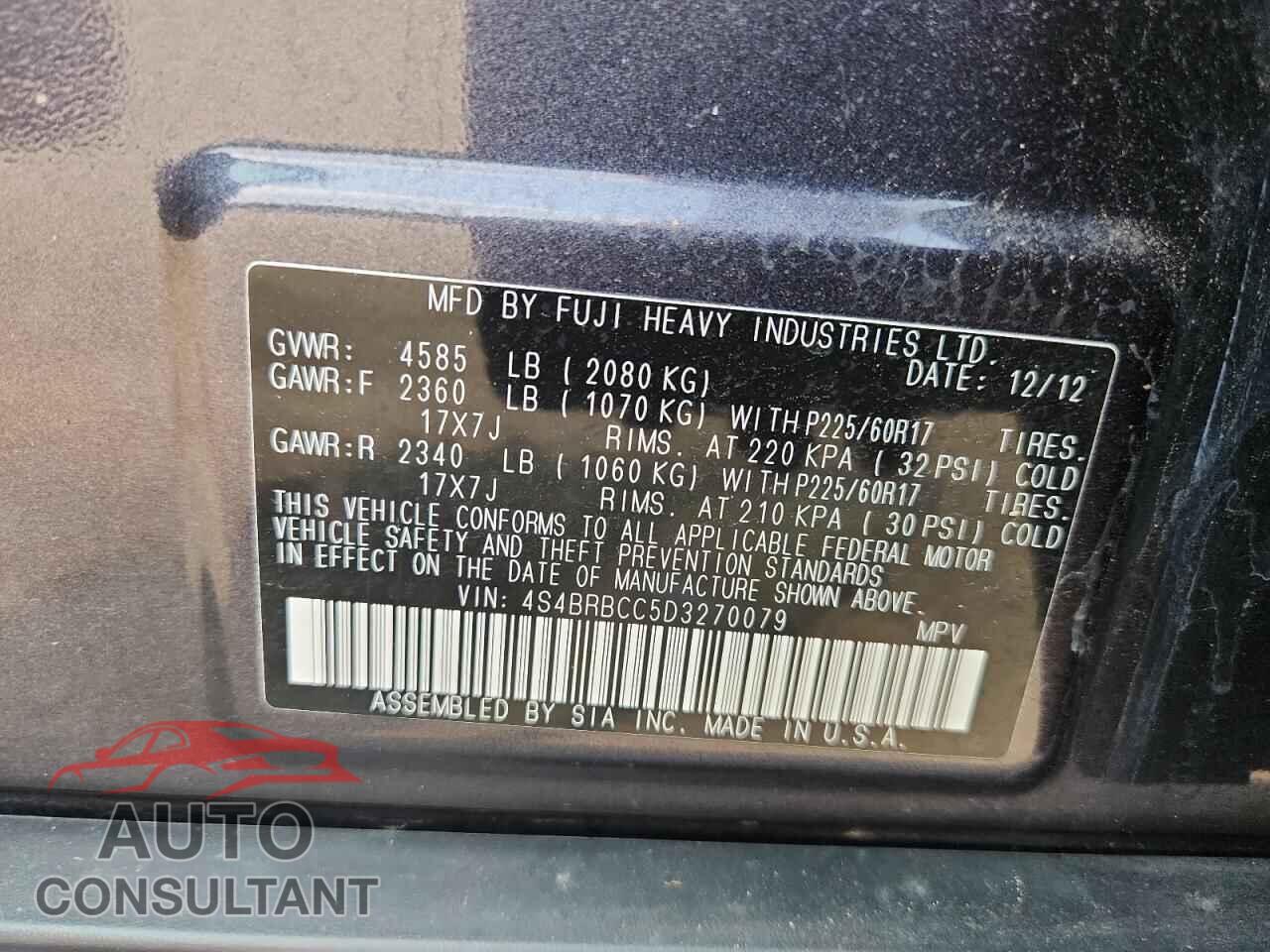 SUBARU OUTBACK 2013 - 4S4BRBCC5D3270079